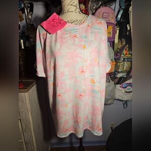 White Crown Ivy Top Pink Flamingos Cuffed Sleeves Size Xlarge